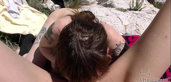  risky lesbian pussy licking and playing on croatian beach
